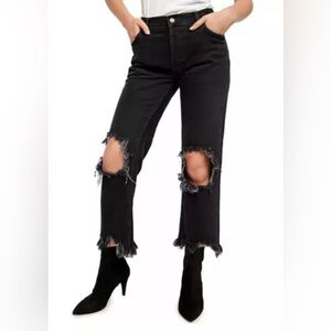 Free People WE THE FREE Maggie Mid-Rise Straight-Leg Jeans Raw Hem
